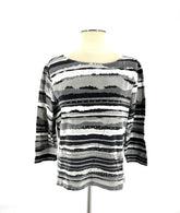Womens Size Medium Petite Ruby Rd. Top White Black and Gray Silver Sequins - TheRealThreads